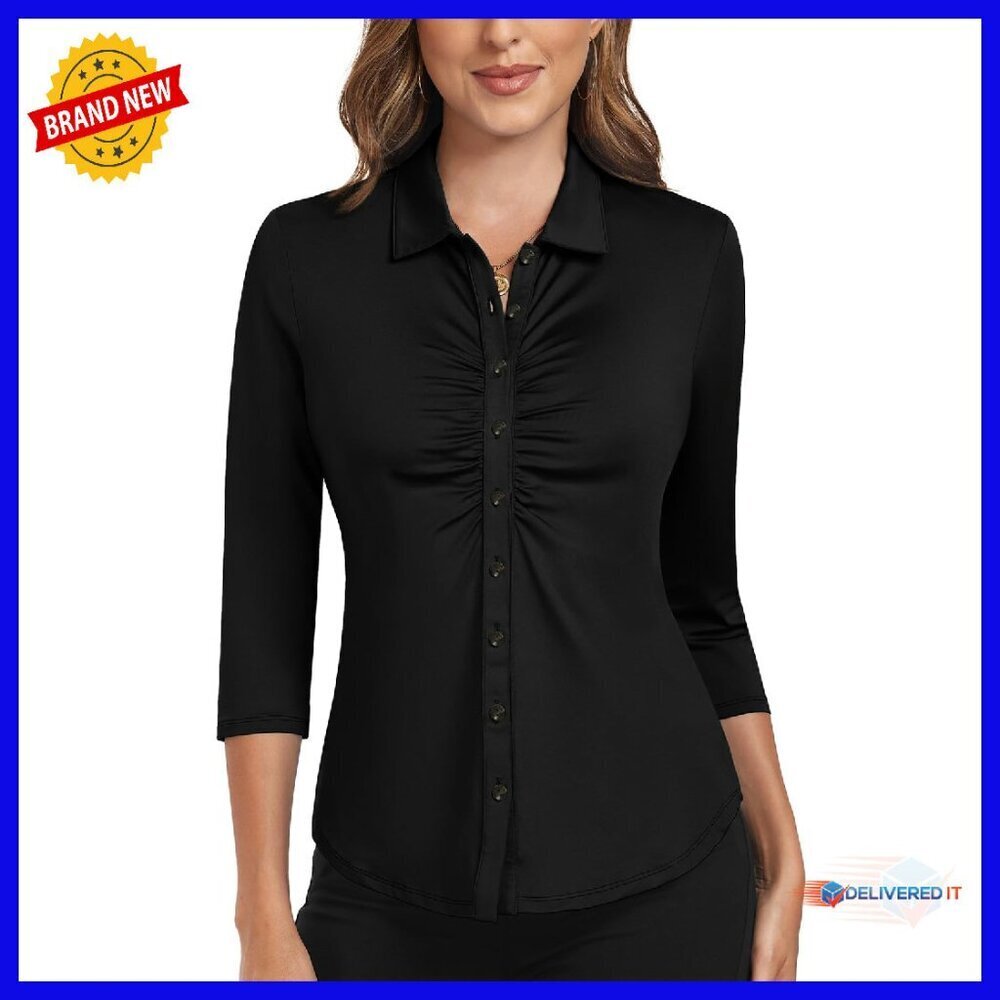 Women's 3/4 Sleeve Polo Tunic Blouse Moisture Wicking UPF50+